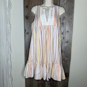 LemLem by Liya Kebede Metallic Striped Bib Dress Ruffle and Crochet Trim Small